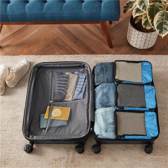 4 Piece Packing Travel Organizer Zipper Cubes Set, Small, Sky Blue - Picture 6 of 8